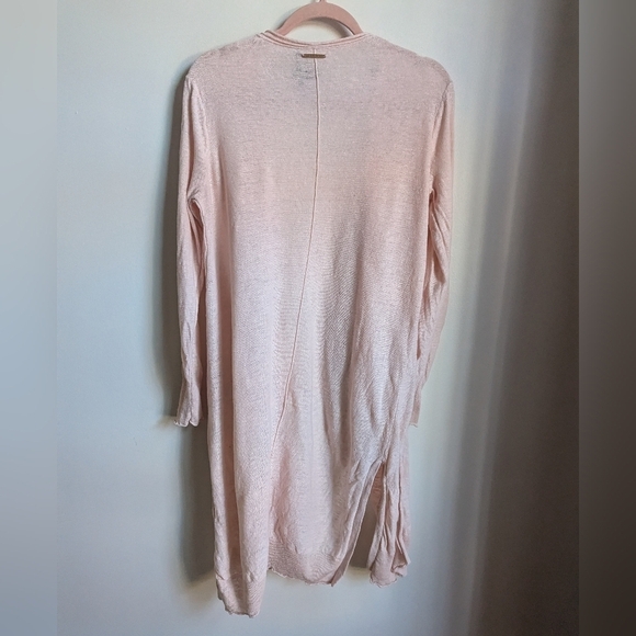 DONNA KARAN Soft Pink Feminine Open Front Long Lined Linen Cardigan Size Medium - Picture 11 of 11